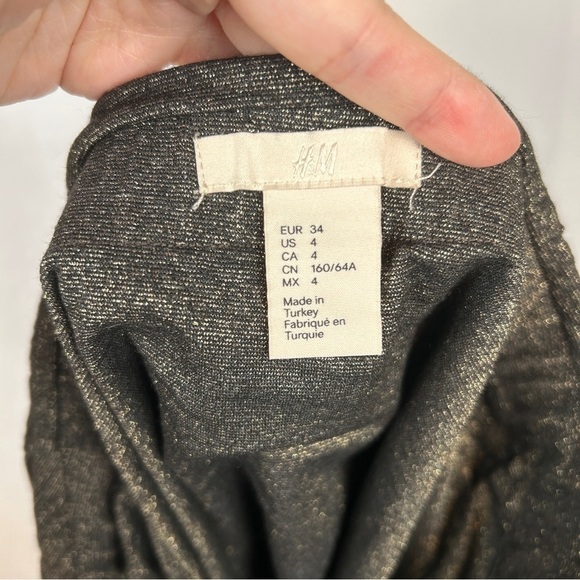 H&M Divided Gold Glitter Black Asymmetric Ruched Elastic Pull On Skirt Size 4 - Picture 7 of 8